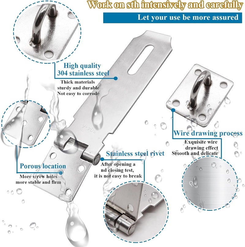 Sunxeke 5 Inch Door Locks Hasp Latch 2 Pack,304 Stainless Steel Safety Padlock Clasp Hasp Lock Latch with Combo Lock & Padlock,Heavy Duty Gate Latch Lock with Screws - Image 3